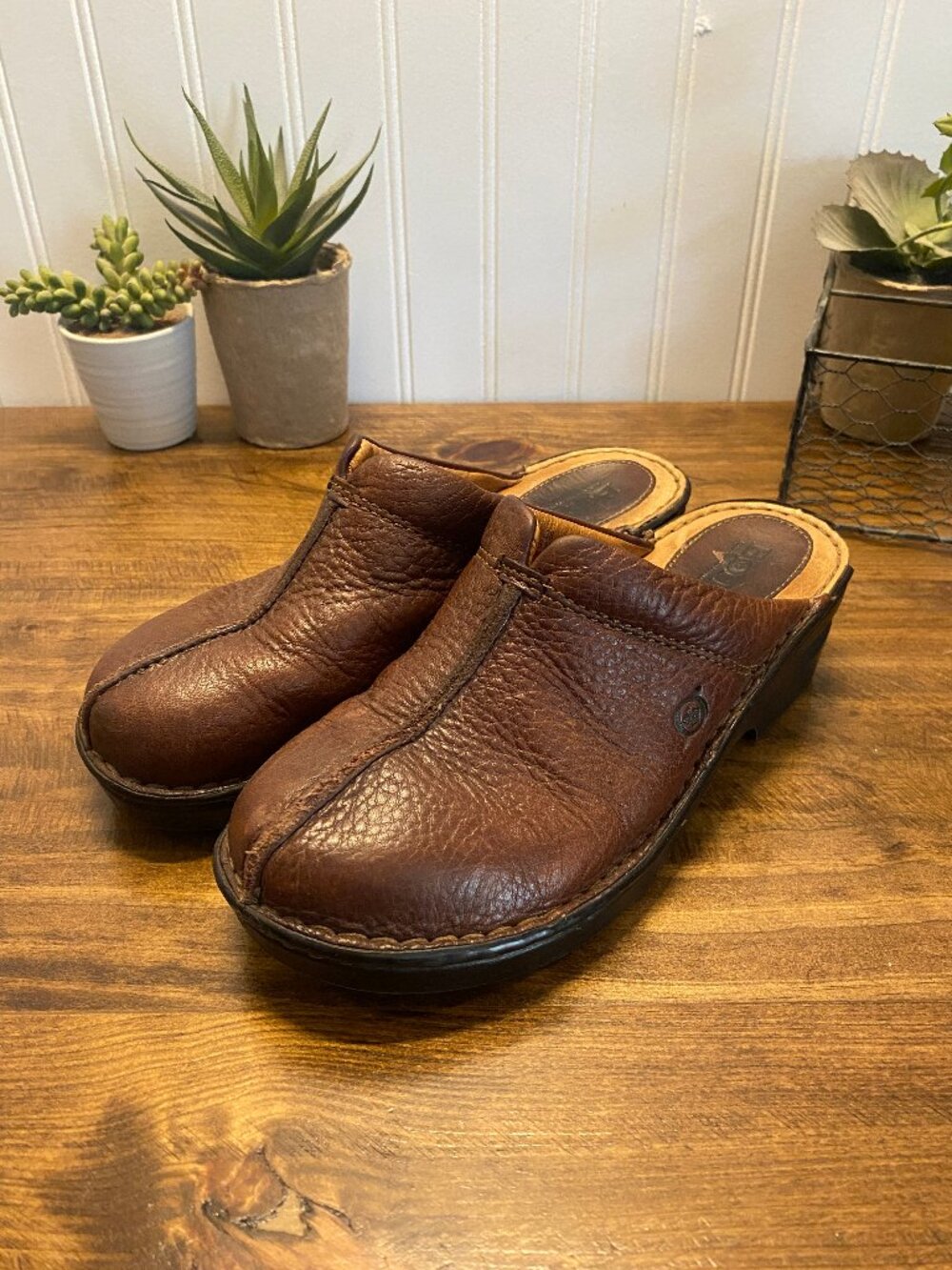 Born - Women’s Brown Leather Mule Clogs - Size US 7 / EU 38 - Slip On Shoes